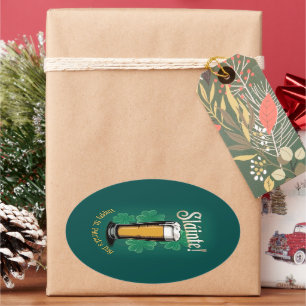 Slàinte! St. Patrick's Day Pint of Beer on Green Ovaler Aufkleber