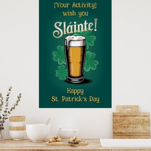 Slàinte! St. Patrick's Day Pint of Beer on Green Poster (Küche)