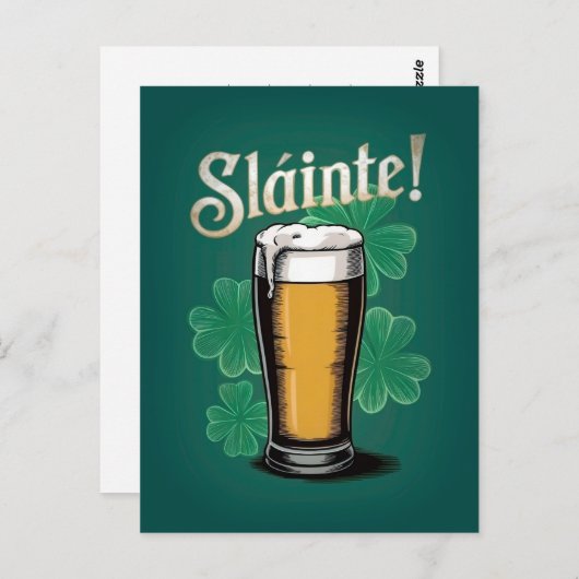 Slàinte! St. Patrick's Day Pint of Beer on Green Postkarte (Vorne/Hinten)