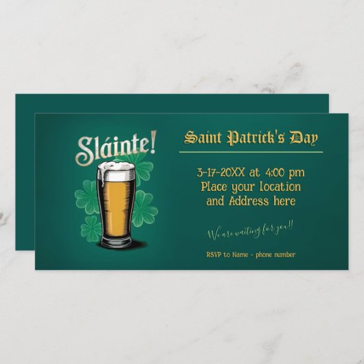 Slàinte! St. Patrick's Day Pint of Beer on Green Save The Date (Vorne/Hinten)