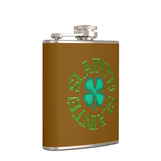 Slainte w clover brown wrapped flask flachmann (Rechts)