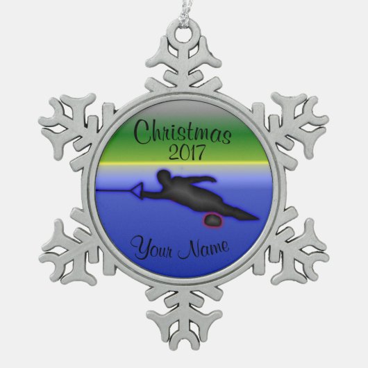 Slalom-Wasser-Ski-Weihnachtsverzierung Schneeflocken Zinn-Ornament (Vorderseite)