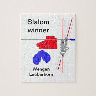 Slalomsieger, -skistiefel, -handschuhe und -stöck puzzle