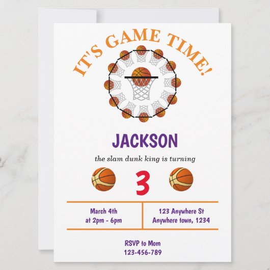Slam Dunk Basketball Einladung zum Geburtstag (Vorderseite)