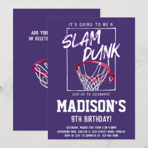 Slam Dunk Basketball Lila Geburtstagsparty jedes A Einladung