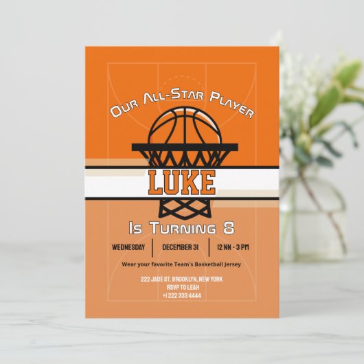 Slam Dunk Birthday Bash Einladung (Stehend Vorderseite)