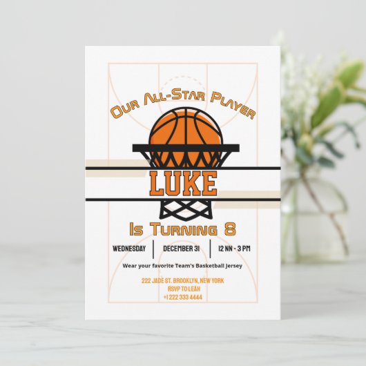 Slam Dunk Birthday Bash Einladung (Stehend Vorderseite)