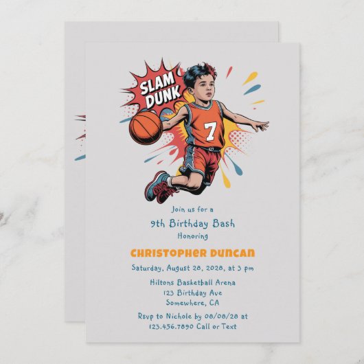Slam Dunk Boy Birthday Bash Einladung (Vorne/Hinten)