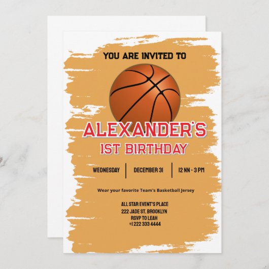 Slam Dunk Einladung zum ersten Geburtstag (Vorne/Hinten)