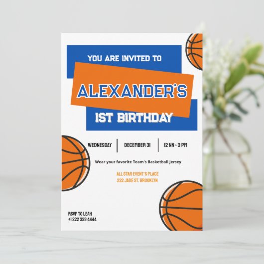 Slam Dunk Einladung zum ersten Geburtstag (Stehend Vorderseite)
