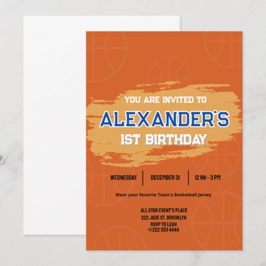 Slam Dunk Einladung zum ersten Geburtstag (Vorne/Hinten)