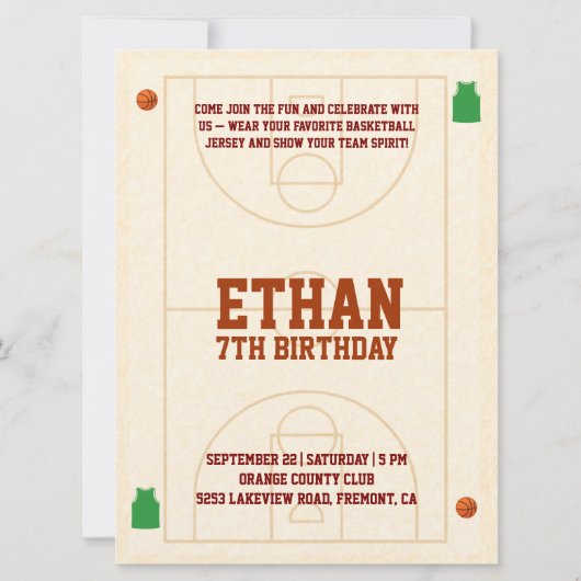 Slam Dunk Kids Basketball Birthday Invitation  (Rückseite)