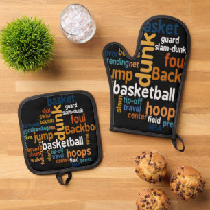 Slam Dunk Stil: Dynamische Basketball-Wortküche Ofenhandschuh & Topflappen-Set