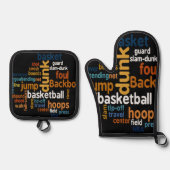 Slam Dunk Style: Dynamic Basketball Word Küche Ofenhandschuh & Topflappen-Set (Vorderseite)