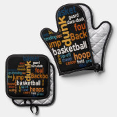 Slam Dunk Style: Dynamic Basketball Word Küche Ofenhandschuh & Topflappen-Set (Vorderseite/Rückseite)