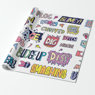 Slang Words Doodle Letter in englischer Sprache Geschenkpapier