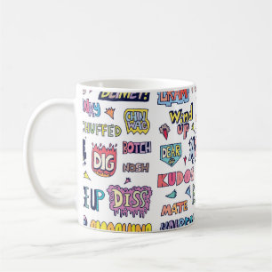 Slang Words Doodle Letter in englischer Sprache Kaffeetasse