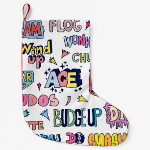 Slang Words Doodle Letter in englischer Sprache Kleiner Weihnachtsstrumpf