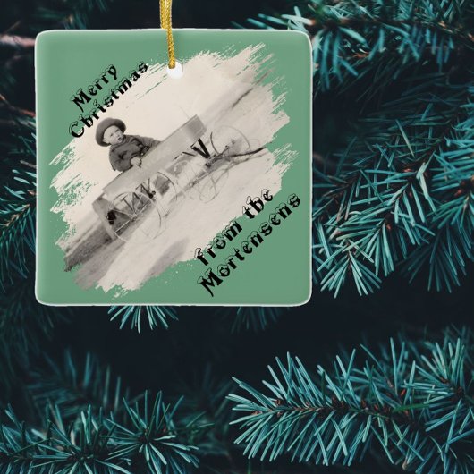 Slanted Photo with Swiped Opening Christmas Text Keramikornament
