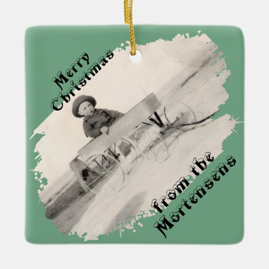 Slanted Photo with Swiped Opening Christmas Text Keramikornament (Vorderseite)