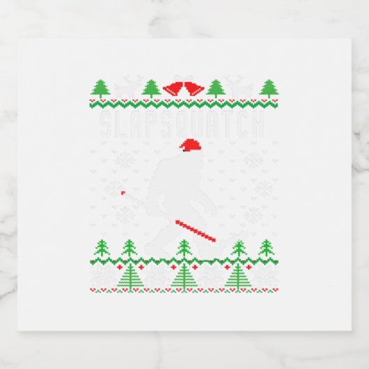 Slapsquatch Ugly Christmas Hockey Sasquatch Bigfoo Schaumweinetikett (Einzelnes Label)