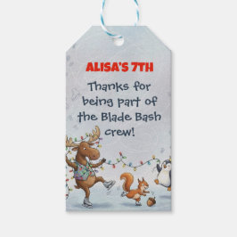 Slapstick Ice Skating Birthday Thank you sticker Geschenkanhänger