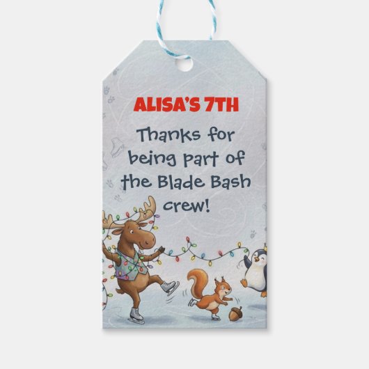 Slapstick Ice Skating Birthday Thank you sticker Geschenkanhänger (Vorderseite)