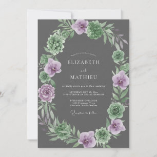 Slate Amethyst Sukkulenten Eukalyptus Hochzeit Einladung