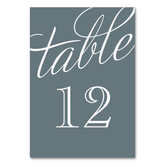 Slate and White Elegante Script-Tischnummern Tischnummer (Vorderseite)