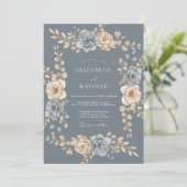 Slate Antique Champagner Kranz Hochzeit Einladung (Stehend Vorderseite)