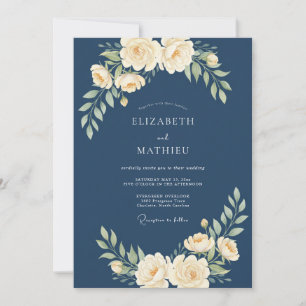 Slate Antique Elfenbein-Pfingstrosen-Hochzeit Einladung