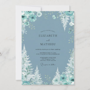 Slate Aqua Pfingstrosen-Hochzeit Einladung