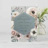 Slate Bloom Hochzeit Einladung (Stehend Vorderseite)