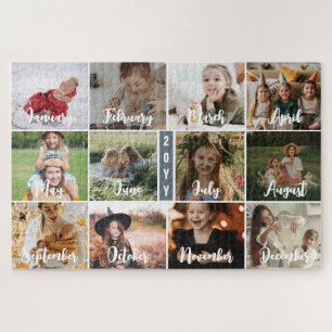 Slate Blue 12 Foto Monate & Jahr Collage Puzzle