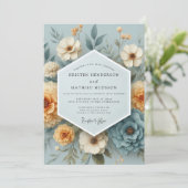 Slate Blue Amber Bloom Wedding Einladung (Stehend Vorderseite)