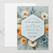Slate Blue Amber Bloom Wedding Einladung (Vorne/Hinten)