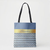 Slate Blue and Gold Zickzack Muster - Personalisie Tasche (Vorderseite)