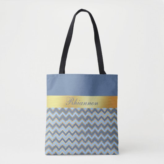 Slate Blue and Gold Zickzack Muster - Personalisie Tasche (Vorderseite)