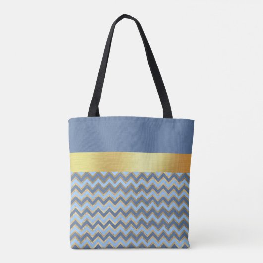 Slate Blue and Gold Zickzack Muster - Personalisie Tasche (Rückseite)
