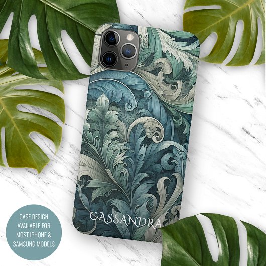 Slate Blue Aquamarin Green Grey Paisley Art Patter iPhone Hülle