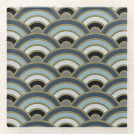 Slate Blue Art Deco Curve Muster Glasuntersetzer