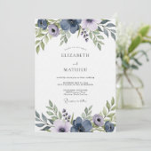 Slate Blue Artistic Floral Wedding Einladung (Stehend Vorderseite)