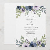Slate Blue Artistic Floral Wedding Einladung (Vorne/Hinten)