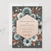 Slate Blue Autumn Bloom Wedding Einladung (Vorderseite)