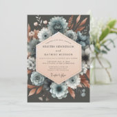 Slate Blue Autumn Bloom Wedding Einladung (Stehend Vorderseite)
