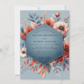 Slate Blue Autumnal Bloom Wedding Einladung (Vorderseite)