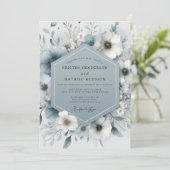 Slate Blue Bloom Frost Wedding Einladung (Stehend Vorderseite)
