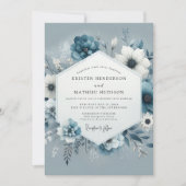 Slate Blue Bloom Romance Wedding Einladung (Vorderseite)