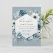 Slate Blue Bloom Romance Wedding Einladung (Stehend Vorderseite)