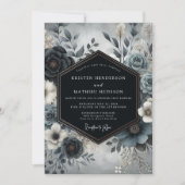 Slate Blue Bloom Wedding Einladung (Vorderseite)